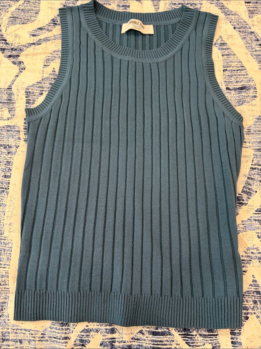 Double Zero Teal Ribbed Knit Crewneck Sweater